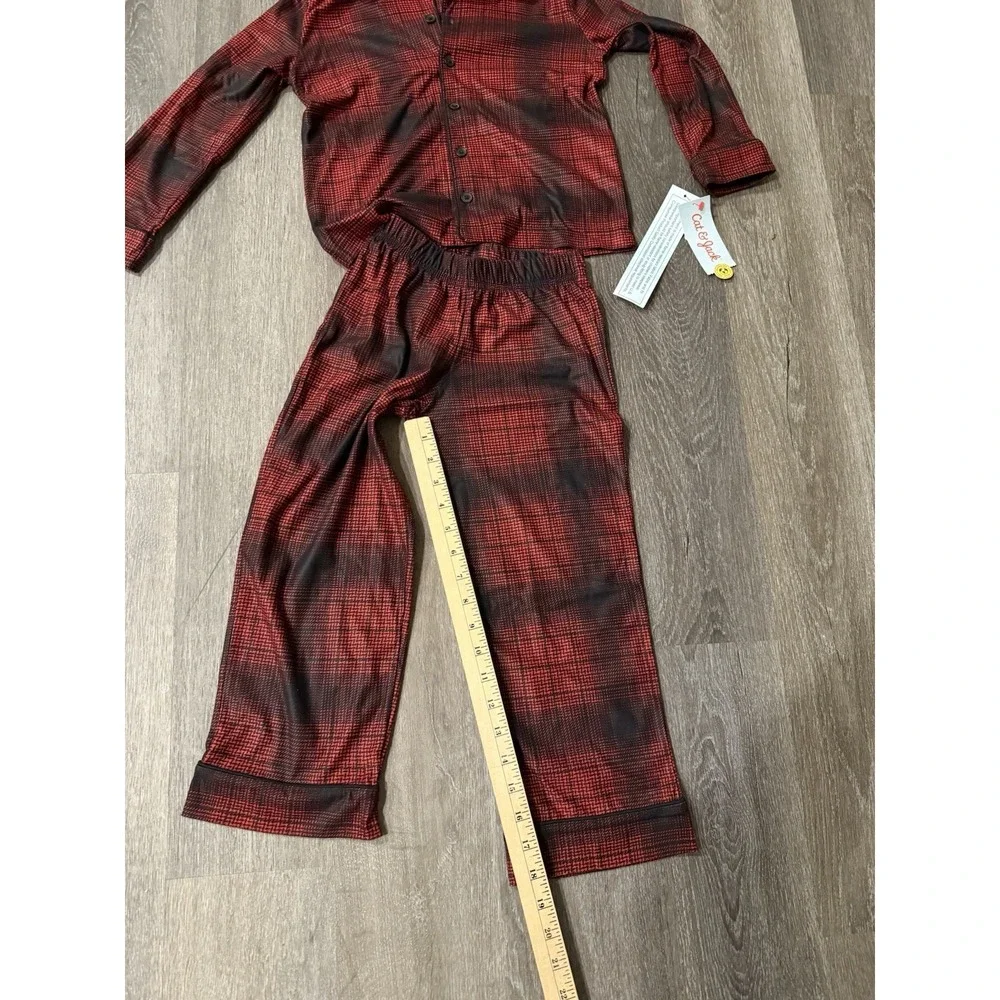 Cat & Jack Boys XL (14) Red Plaid Holiday‎ Long Sleeve Button Front Pajama Set